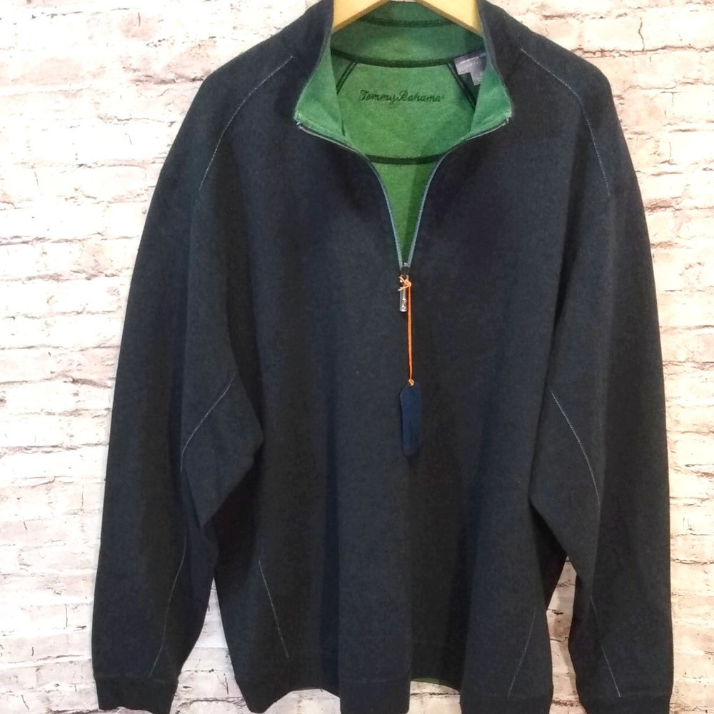 NWT Tommy Bahama Men's  Navy/Green Half Zip Reversible Sweatshirt 2X Big & Tall